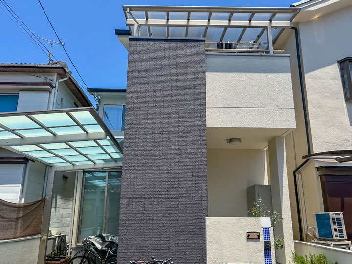 高槻市津之江町　Ｓ様邸 外壁をオリジナル塗料、花咲LWのバニラで塗り替え