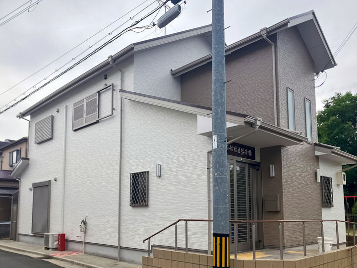 枚方市西船橋　西船橋自治会様 花咲 -極- シルキーホワイトで外壁塗装完了
