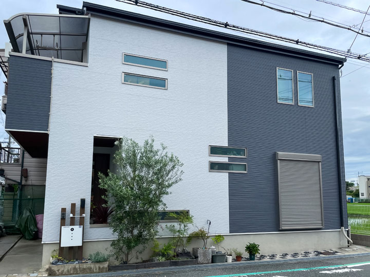 枚方市伊加賀西町　Ａ様邸 施工後　花咲パールグレイとニンバスで塗替え