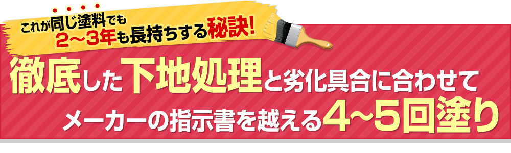 これが同じ塗料でも2～3年も長持ちする秘訣！徹底した下地処理とメーカーの指示書を越える4～5回塗り＋徹底した管理体制